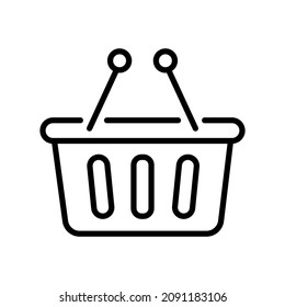Shopping cart with handles up line icon vector illustration. Supermarket basket for comfortable goods purchase grocery carrying isolated on white. Buying necessary food online order application