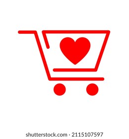Shopping cart with heart, flat design.