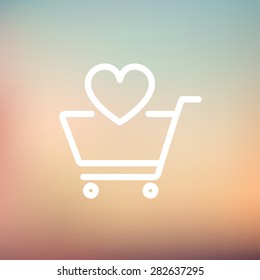 Shopping cart with heart icon thin line for web and mobile, modern minimalistic flat design. Vector white icon on gradient mesh background.