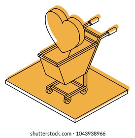 shopping cart with heart isometric icon