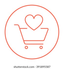 Shopping cart with heart line icon.