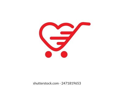 shopping cart with heart logo. love fast online shop symbol vector design