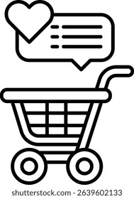 A shopping cart with a heart on it and a speech bubble saying "I love you". Concept of love and affection towards shopping and the act of shopping itself