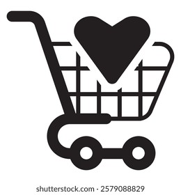 Shopping Cart with Heart - Online Shopping and Customer Love Icon