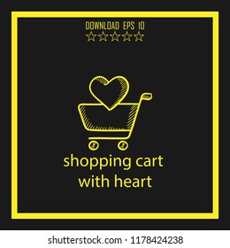 shopping cart with heart sketch vector icon