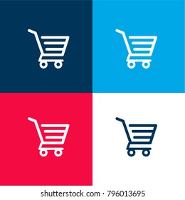 Shopping cart of horizontal lines design four color material and minimal icon logo set in red and blue