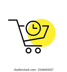 Shopping cart with hours icon. Pixel perfect, editable stroke, line art
