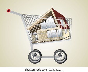 shopping cart and house