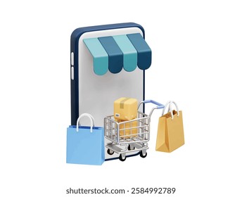 shopping cart icon 3d. Mobile Shopping Experience icon 3d. Online shopping icon 3d illustration