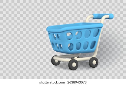 Shopping Cart Icon in 3D Style with Transparent Background for E-Commerce and Retail Design Projects. Vector Illustration.