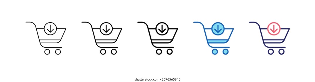 Icono De Carrito de compras En 5 Estilos Diferentes Conjunto De Colección.