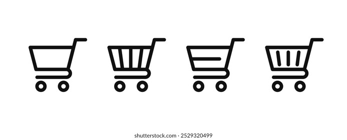 Shopping cart icon. Add to cart button. Online store basket vector illustration. Supermarket symbol. Commercial sign. Retail business pictogram. Shopping cart outline icon collection isolated.