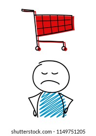 Shopping cart icon with angry stickman. Vector.