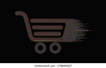 Shopping Cart icon art abstract flat colorful line pattern vector illustration.