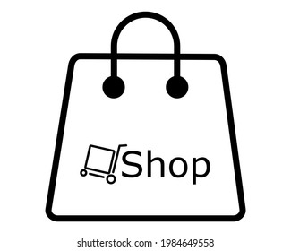 shopping cart icon, shopping bag with trolley logo and shoop writing for various purposes. Isolated on a white background.