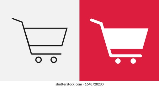  Icono del carro de la compra. Icono de compra, vectorial de cesta. Comercio electrónico en carrito de compras. Conjunto de iconos de esquema y rellenos