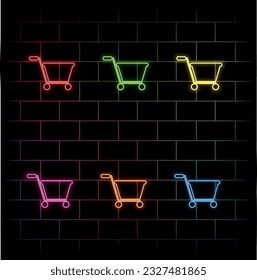 Shopping cart icon, best design vector icon. neon style. many colors.