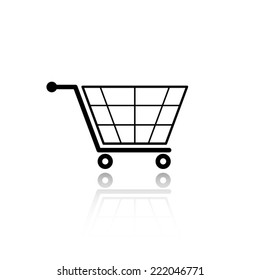 Shopping cart icon - black vector illustration with reflection