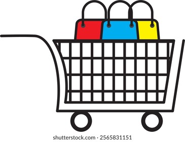 Shopping cart icon. Black shopping cart vector isolated on white background. Shopping cart trolley icon vector. Shopping cart icon in flat style. vector illustration