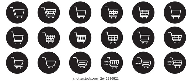 Shopping cart icon. Black shopping cart vector isolated on white background. Shopping cart trolley icon vector. Shopping cart icon vector set. Trolly Icon Vector Illustration. 