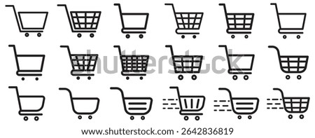 Shopping cart icon. Black shopping cart vector isolated on white background. Shopping cart trolley icon vector. Shopping cart icon vector set. Trolly Icon Vector Illustration. 
