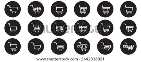Shopping cart icon. Black shopping cart vector isolated on white background. Shopping cart trolley icon vector. Shopping cart icon vector set. Trolly Icon Vector Illustration. 