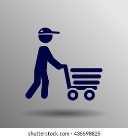 shopping cart icon blue on a gray background