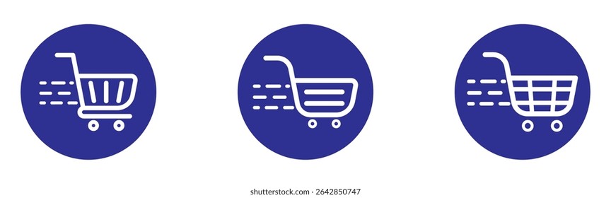 Shopping cart icon. Blue shopping cart vector isolated on white background. Blue Shopping cart trolley icon vector. Supermarket basket vector set. Store checkout isolated icon. Blue shopping cart icon