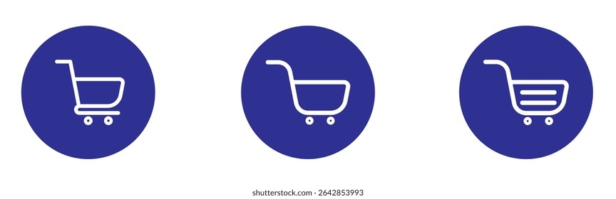 Shopping cart icon. Blue shopping cart vector isolated on white background. Blue Shopping cart trolley icon vector. Supermarket basket vector set. Shopping basket icon collection. 