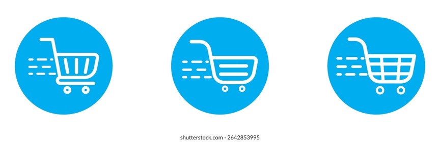 Shopping cart icon. Blue shopping cart vector isolated on white background. Blue Shopping cart trolley icon vector. Supermarket basket vector set. Shopping basket icon collection. 