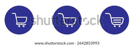 Shopping cart icon. Blue shopping cart vector isolated on white background. Blue Shopping cart trolley icon vector. Supermarket basket vector set. Shopping basket icon collection. 