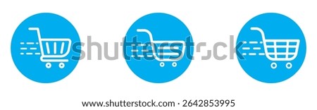 Shopping cart icon. Blue shopping cart vector isolated on white background. Blue Shopping cart trolley icon vector. Supermarket basket vector set. Shopping basket icon collection. 