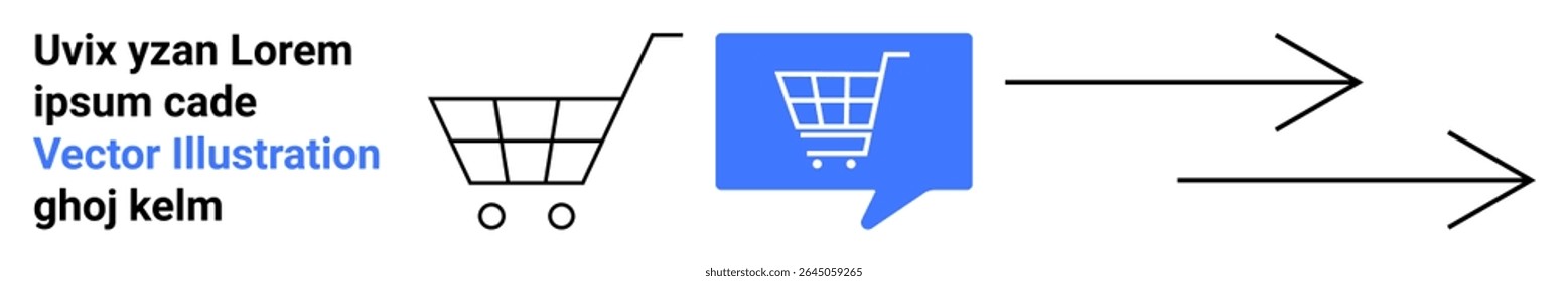 Shopping cart icon, shopping cart in chat bubble, two arrows. Ideal for e-commerce, shopping online, retail operations, digital transactions, website navigation, customer journey, user interface
