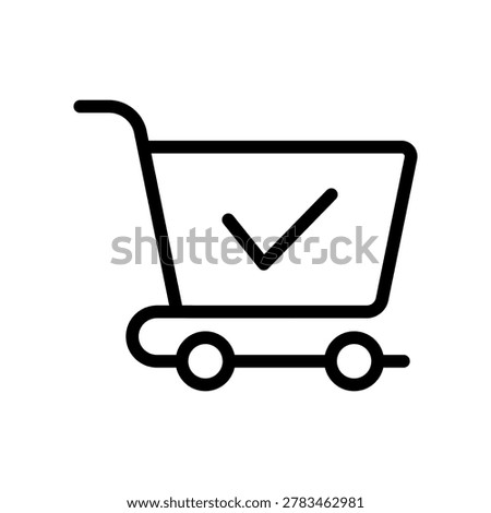 Shopping cart icon with check mark. Trolley with tick symbol. Order status basket sign