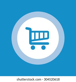 Shopping cart icon in circle with blue background . Vector illustration