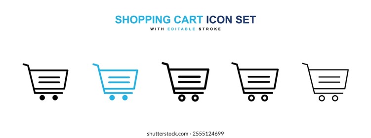 shopping cart icon collection in black and blue colors