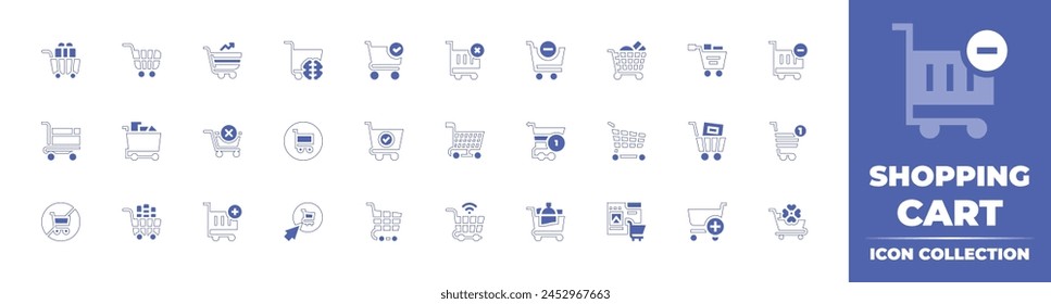 Shopping cart icon collection. Duotone style line stroke and bold. Vector illustration. Containing shopping cart, cart, remove, no shopping, online shopping.