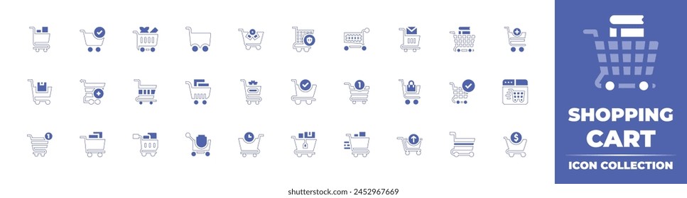 Kollektion des Warenkorb-Symbols. Linienstrich im Duotonstil und fett. Vektorillustration. Enthalten E-Commerce, Warenkorb, Trolley, entfernen Warenkorb, Warenkorb, Online-Shopping.