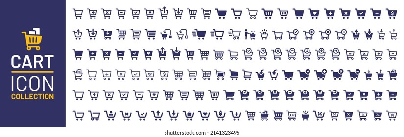 Shopping cart icon collection isolated on white background.