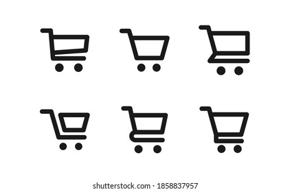 Shopping cart icon collection. Online commerce symbol. E-commerce vector sign.