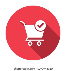 Shopping cart icon, commerce icon with check sign. Shopping cart icon and approved, confirm, done, tick, completed symbol. Vector illustration