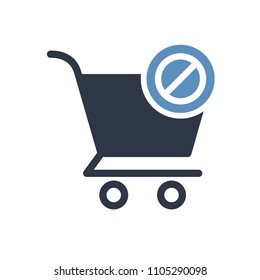 Shopping cart icon, commerce icon with not allowed sign. Shopping cart icon and block, forbidden, prohibit symbol. Vector illustration
