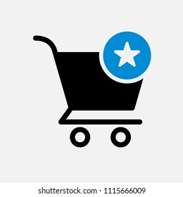Shopping cart icon, commerce icon with star sign. Shopping cart icon and best, favorite, rating symbol. Vector illustration