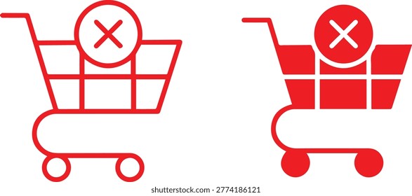 shopping cart icon with a cross mark symbol. shop and sale,indicating cancellation or removal isolated on white background, vector illustration