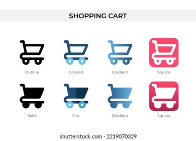 shopping cart icon in different style. shopping cart vector icons designed in outline, solid, colored, gradient, and flat style. Symbol, logo illustration. Vector illustration