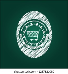 shopping cart icon drawn on blackboard