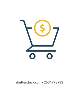 Ícone do carrinho de compras. Ícone de comércio eletrônico. Ícone de compras online.