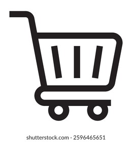 Shopping cart icon, e-commerce and retail symbol, black and white vector illustration isolated on white background.	
