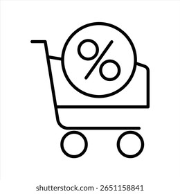 Ícone do carrinho de compras, com símbolo de porcentagem de traçado editável. ilustração de vetor
