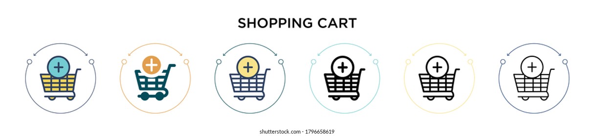Shopping cart icon in filled, thin line, outline and stroke style. Vector illustration of two colored and black shopping cart vector icons designs can be used for mobile, ui, web